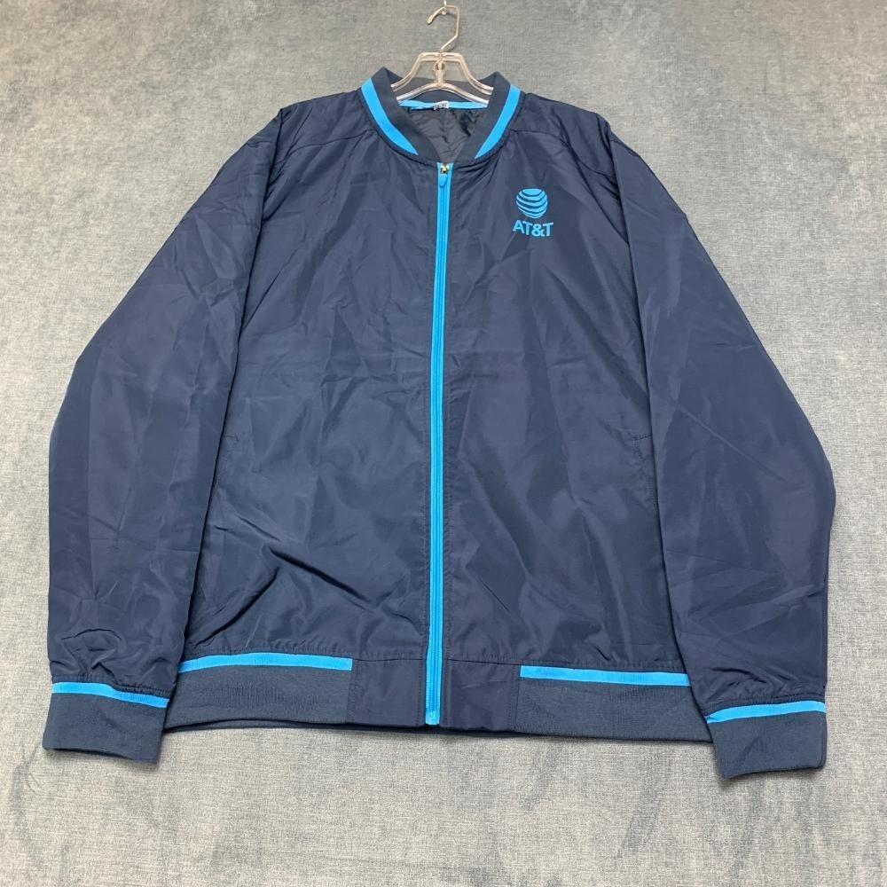AT&T Bomber Jacket Womens XL Navy Full Zip Pockets Spellout Logo Uniform Work